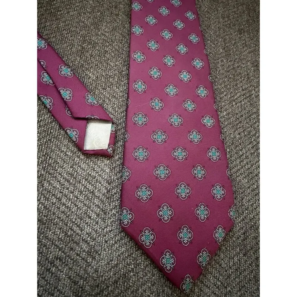 Christian Dior Red Geo Silk Necktie Vintage Made in USA Fabric Woven in Italy